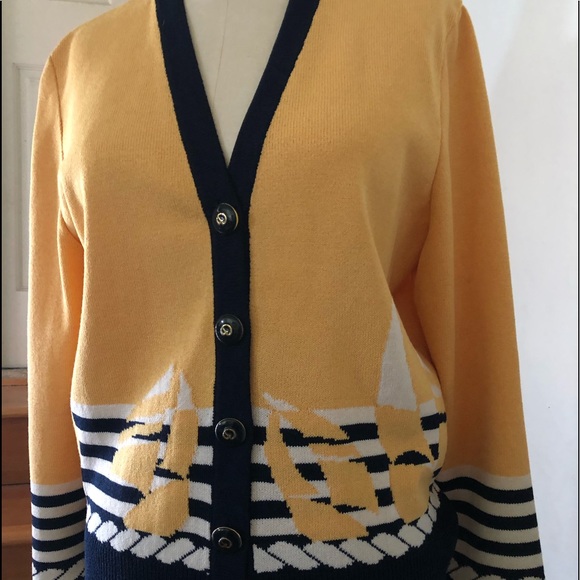 St John Collection Sweater Color Yellow Blue Size Medium - Picture 3 of 6